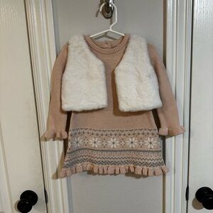Adrienne Vittadini Bambini 2-Piece Sweater Dress & Faux Fur Vest Set — 18M